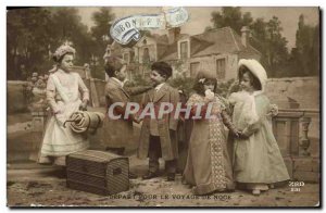 Old Postcard Fantasy Children Depart for Honeymoon Marriage