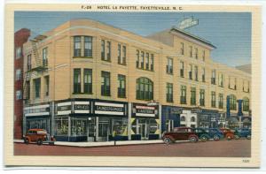 Hotel La Fayette Drug Store Fayettville North Carolina linen postcard