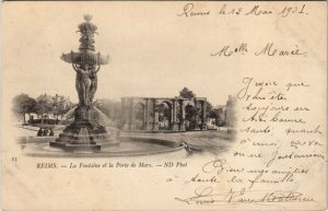 CPA REIMS La Fontaine et la Porte de Mars (991054)