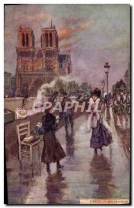 Old Postcard Notre Dame Paris Illustrator