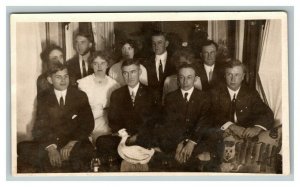 Vintage 1910's RPPC Postcard Group Photo in Living Room and a DUCK Weird