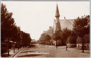 Terminus Road Seaford Street View With Church Real Photo Postcard H80 as is
