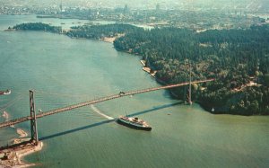 Vintage Postcard Entranceto Vancouver Harbor Seen From Air C.P.R Coastal Steamer