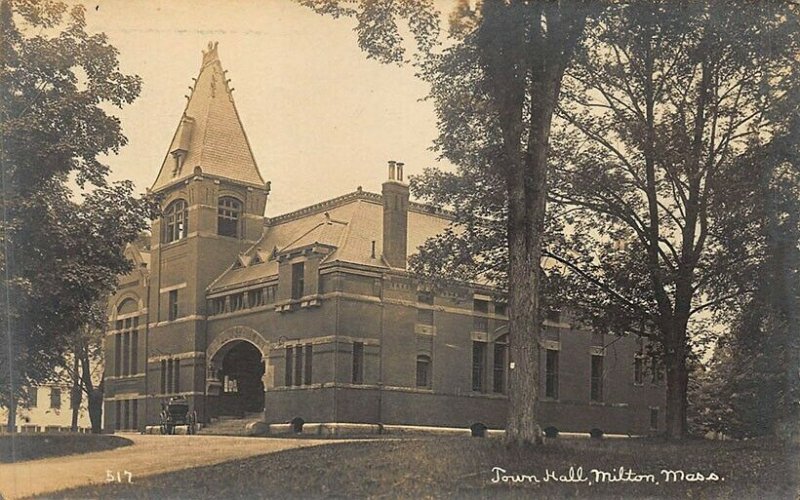 Milton MA Town Hall #517 Real Photo Postcard