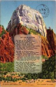 Great White Throne Zion National Park UT Utah Linen Postcard PM Belleville IL  