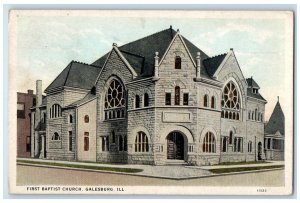 c1940 First Baptist Church Chapel Exterior Building Galesburg Illinois Postcard 