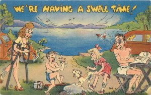 Postcard 1950s Family Vacation accidents Swell Time Comic Humor MWM 23-2569