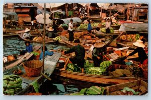Thailand Postcard Scenery of the Floating Market Bangkok c1950's Vintage