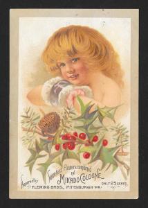 VICTORIAN TRADE CARD Mikado Cologne Girl McClane's Pills