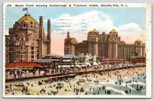 1921 Beach Front Showing Marlborough & Traymore Atlantic City NJ Posted Postcard