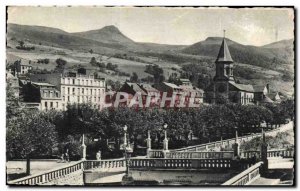 Old Postcard La Bourboule The church and the banks of the Dordogne