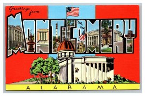 Vintage 1940's Postcard Greetings From Montgomery Alabama - American Flag