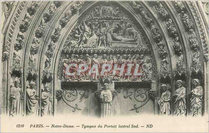 Old Postcard Eardrum Paris Notre Dame Portal of South Side