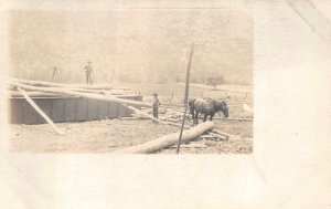 RPPC LOGGING LUMBER HORSE MEN AT WORK REAL PHOTO POSTCARD (c. 1920s)##