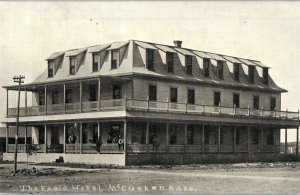 RPPC - McCracken, Kansas - People on the Porch at The Eagle Hotel - c1908