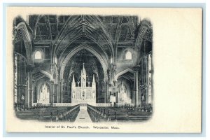 1905 Interior of St. Paul's Church, Worcester Massachusetts MA Antique Postcard