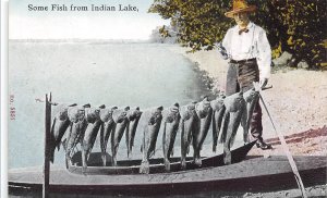 Fish Catch Fishing from Indian Lake 1910c postcard