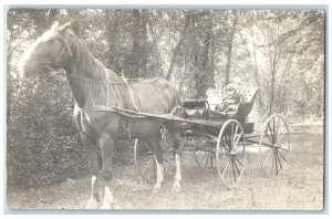 c1910's Little Boys Riding Horse Carriage RPPC Photo Unposted Antique Postcard