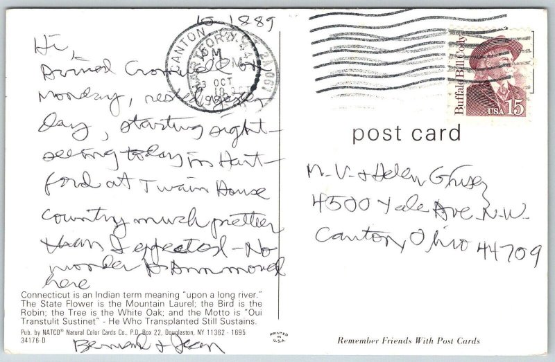 Connecticut 1980s Map Postcard Constitution State Tourist Locations