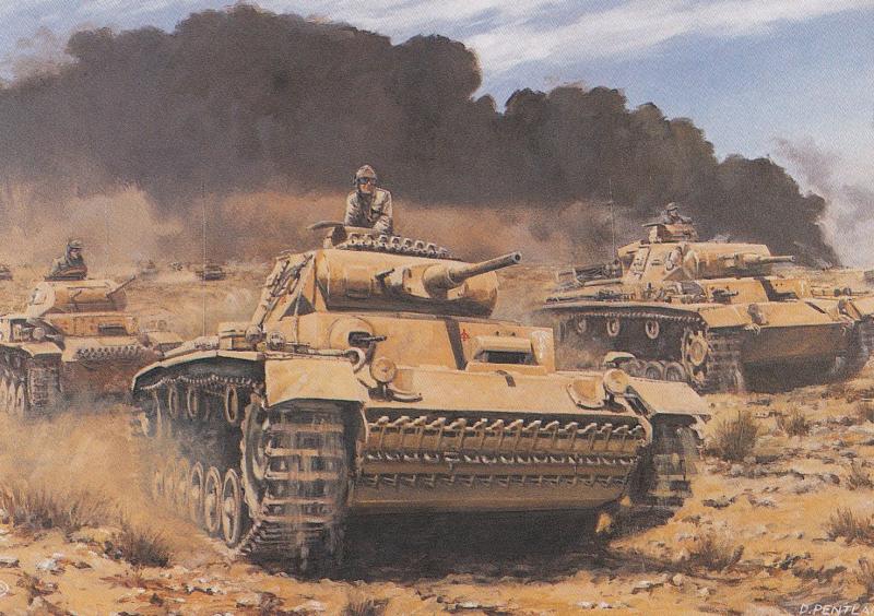 Arcoma Battle Of Gazala Tank Panzer II III Africa Korps WW2 Painting Postcard