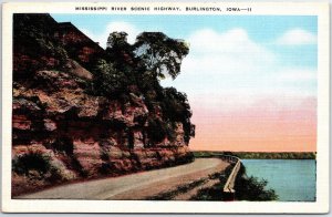 VINTAGE POSTCARD MISSISSIPPI RIVER SCENIC HIGHWAY AT BURLINGTON IOWA