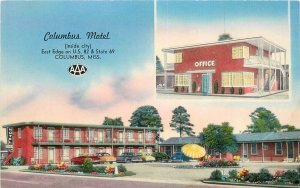 Postcard 1950s Mississippi Columbus Motel autos Tichnor MS24-1251