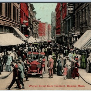 c1910s Boston MA Winter Tremont St Ice Cream Shop Crowd Touring Car Main PC A210