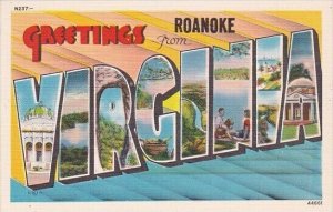 Greetings From Roanoke Indiana Large Letter Linen