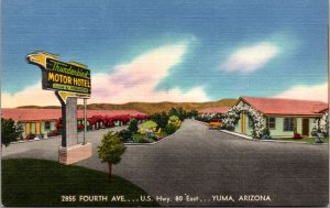 Linen Postcard Thunderbird Motor Hotel 2855 Fourth Ave US Hwy 80 in Yuma Arizona