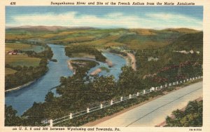 Postcard 1920s Susquehanna River & Site of French Azilum Wyalusing Towanda Penn.