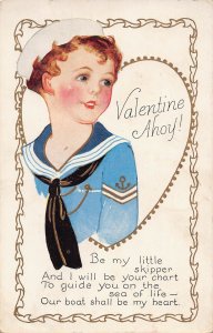 Sailor Boy Ahoy Be My Little Skipper Valentine Day 1910s postcard