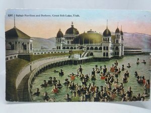 Saltair Pavilion and Bathers The Great Salt Lake Utah USA Vintage Postcard