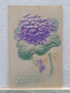 Postcard Birthday Greetings with Flowers Embossed Art Print