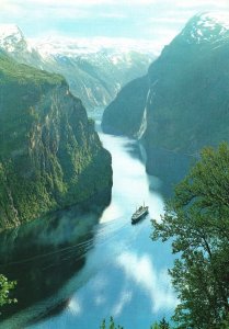 Vintage Postcard Norge Geirangerfjord Mot Prekestolen Og De Syv Sostre Norway NO