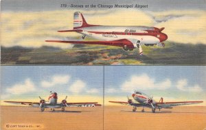 Chicago Illinois 1940s Postcard Airplanes Mainliner Chicago Municipal Airport
