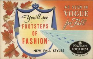 Krippendorf Foot Rest Shoes Seen in Vogue Art Deco Linen Postcard BLANK BACK