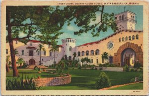 Inner Court County Court House Santa Barbara California Linen Postcard C144