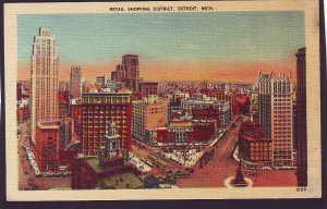 P1502 old unused postcard air view retail shopping district detroit mich