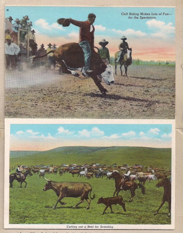 Souvenir FOLDER, Cowboy & Indian Life of West, 1948, Rodeo, Curt Teich Linen