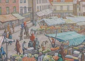 Fruit Grocery Market Trader Hitchin Hertfordshire in 1930 Painting Rare Postcard