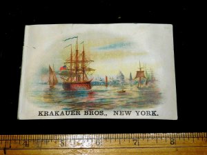 1870s-80s Krakauer Bros Pianos Chas G Lewis - Harbor Scene US Schooner #1 F16