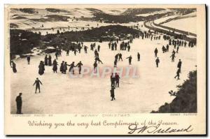 Old Postcard Merry Christmas ice skates
