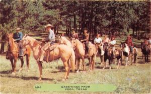 Vega Texas Greetings From people on horses vintage pc Y14644