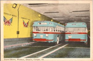 Tunnel Buses, Windsor, Ontario Canada Vintage Postcard L63