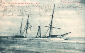 Vintage Postcard Scene of Ship Wreck Sindia Ocean City New Jersey E Moebius Pub.