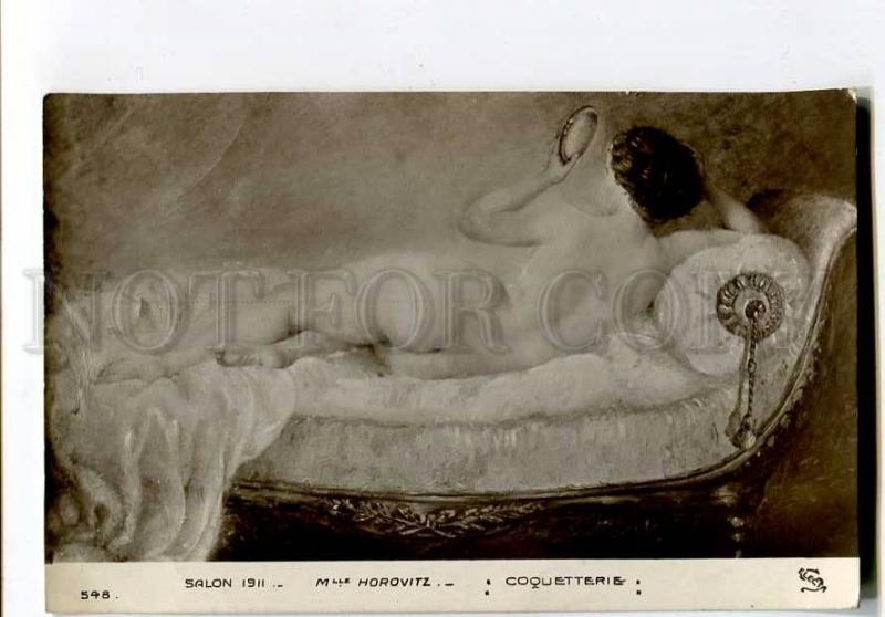 257131 HOROVITZ Coquetry Woman NUDE MIRROR Vintage 1911 SALON