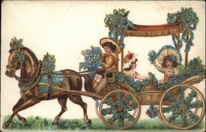 Little Boy and Girl Ornate Carriage Dressage Horse Embossed c1910 Postcard