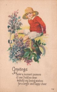 Vintage Postcard Greetings And Messages Bird Tiny Petals Girl Design Remembrance