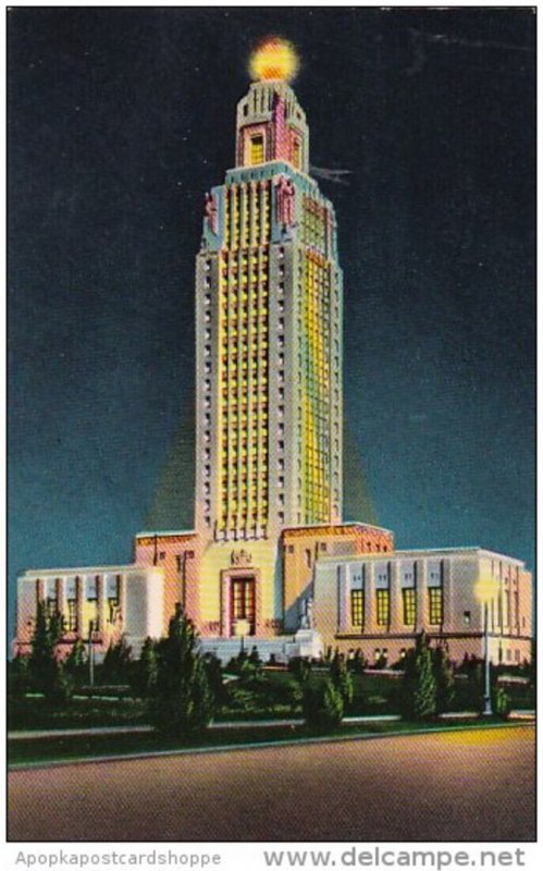 Louisiana Baton Rouge The State Capitol At Night 1964