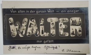 Large Letter Children RPPC Greetings WALTER from around World 1904 Postcard B27